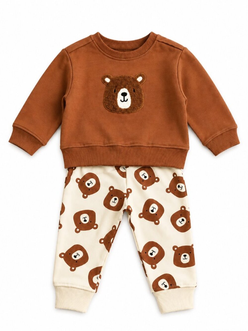 NWT Baby Essentials 2 Piece Bear Lounge Set Baby Toddler Boys Cozy Outfit